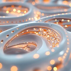Wall Mural - intricate flowing patterns of shiny white and warm glow in abstract design, showcasing organic shape