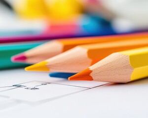Poster - Vibrant Creative Design Process Multicolor Pencils on Architectural Blueprint - Innovative Urban Planning and Digital Workflow Visualization