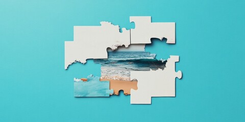 Aufkleber - Minimalist Problem-Solving Visualization Oceanic Puzzle Metaphor for Strategic Innovation, Digital Transformation and Collaborative Breakthrough Thinking