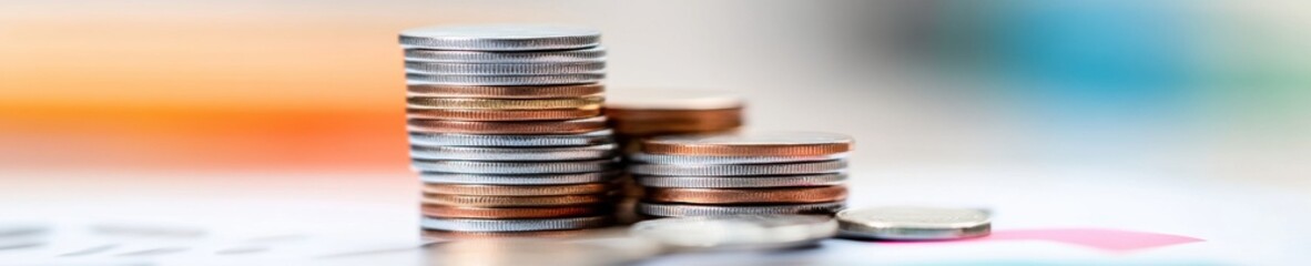 Poster - Minimalist Financial Growth Visualization Dynamic Investment Performance Analytics with Stacked Metallic Coins on Reflective Surface - Next-Gen Wealth Optimization Strategy