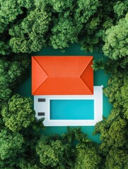 Poster - Sustainable Living Showcase Aerial View of Modern Suburban Eco-Home with Solar Potential, Integrating Green Design and Renewable Energy Innovation