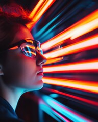 Aufkleber - Cyberpunk Fusion Immersive Digital Experience with Dynamic Neon Light Streaming - Next-Gen Creative Vision for Millennial Tech Innovation
