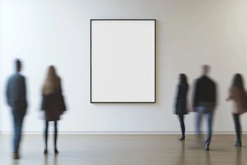 Aufkleber - Minimalist Gallery Mockup Blurred Urban Professionals Exploring Contemporary Art Space with Empty Frame - Immersive Visual Communication Design