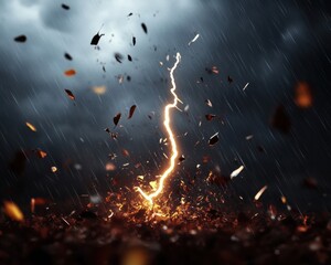 Fototapete - Climate Crisis Visual Apocalyptic Lightning Storm Renders Dramatic Climate Change Impact - Cinematic Weather Visualization for Environmental Awareness Campaigns