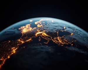 Poster - Hyper-Connected Global Networks Cinematic Nocturnal Earth Visualization Showcasing Technological Connectivity and Digital Infrastructure Innovation