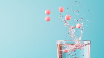 Aufkleber - Minimalist Hydration Innovation Dynamic Effervescent Supplement Splash in Pastel Aqua - Wellness Performance and Nutrient Optimization for Modern Lifestyles