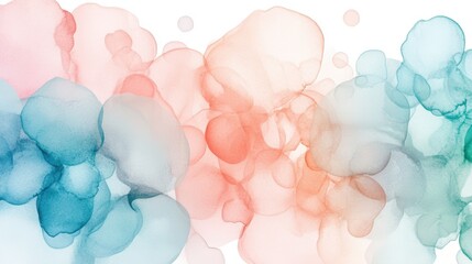 Wall Mural - a vibrant display of abstract watercolor blobs in soft pastels, featuring swirls of blue, coral, and