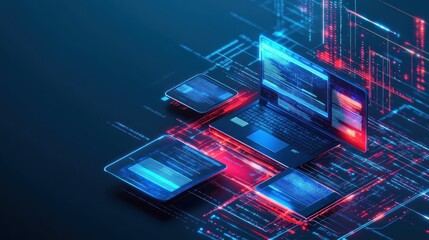 Wall Mural - Digital devices network, code, future tech