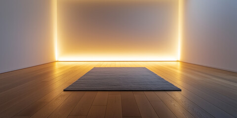 Poster - minimalistic room with single rug and soft lighting creates serene atmosphere