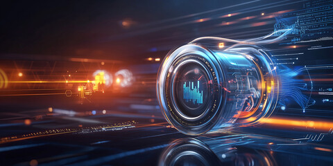 Poster - Futuristic digital interface with glowing elements and data visualization