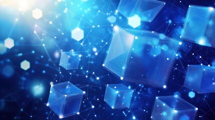 Wall Mural - Blue Cubes Network Digital Data Flow