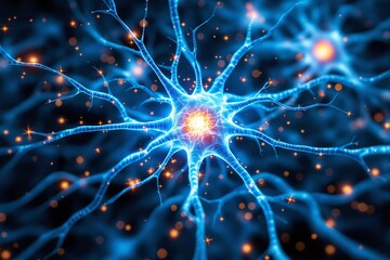 Wall Mural - abstract glowing neuron network on dark background.
