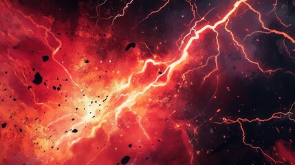 Poster - Abstract expression of chaos with red and black colors depicting anger through energetic strokes and lightning strikes Generative AI