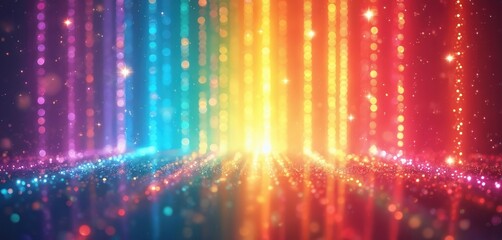 Aufkleber - Glittering spectrum of vibrant abstract rainbow background. Light passes through prism, creating gradation. Perfect for party, celebration, banner design, festive mood, presentation backdrop,