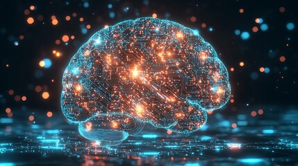 Wall Mural - a brain made of electronic circuits and wires