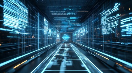 Wall Mural - a computer network with a blue background and a white square in the middle