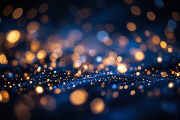 Wall Mural - abstract lights in golden and blue tones with bokeh effect on dark background.