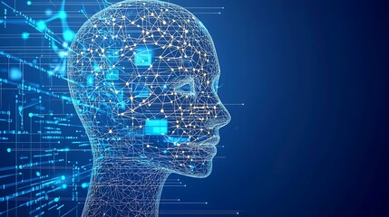 Wall Mural - a blue head with a lot of wires and circuits