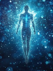 Aufkleber - Floating digital particles create human silhouette symbolizing AI driven politics in a futuristic setting Generative AI