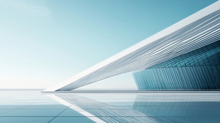 Aufkleber - A minimalist glass building reflecting a soft blue sky.
