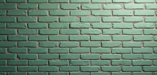 Aufkleber - Wide green brick wall background with horizontal masonry pattern. Grunge construction material surface with rough brickwork texture. Interior design for loft apartment building facade. Modern,