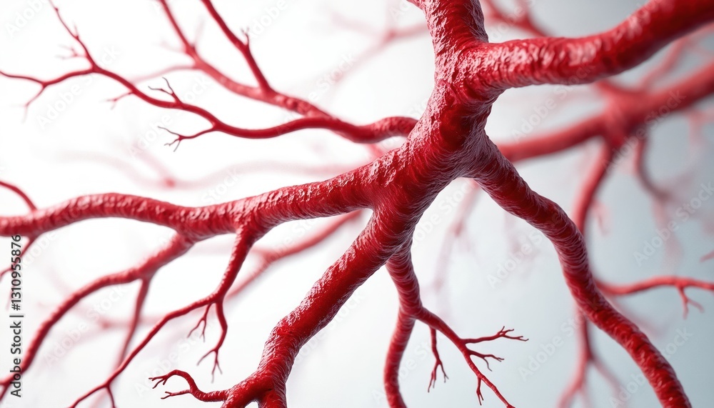 Closeup of blood system on white background shows network of veins ...