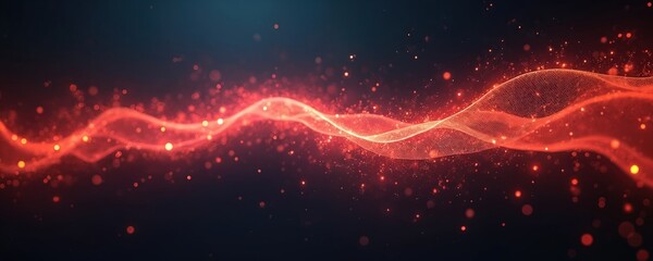 Leinwandbilder - Abstract vibrant energy stream with glowing particles. Red light waves flow with motion on dark background. Dynamic power lines. Futuristic tech design element for presentations, wallpapers. Digital