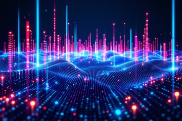 Wall Mural - digital landscape with neon lights.