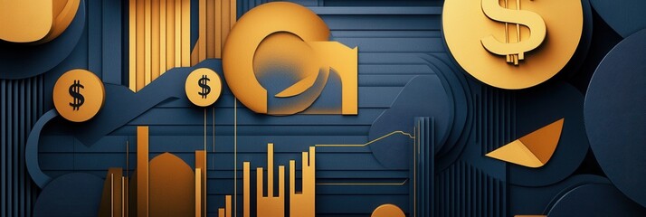Poster - Sophisticated paper art design featuring layered geometric shapes for visualizing financial growth and progress Generative AI