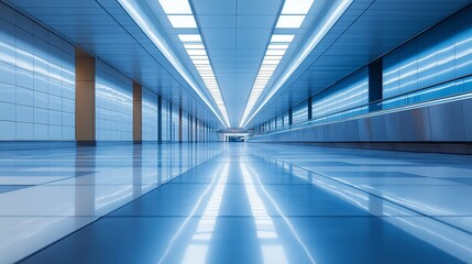 Aufkleber - A modern, empty airport hallway with symmetrical lighting