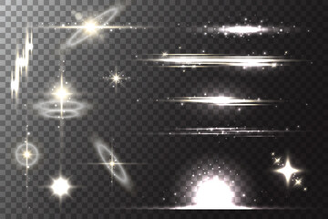 Wall Mural - glowing light flare. vector shiny stars on transparent background. sparkles with glitter and bright 