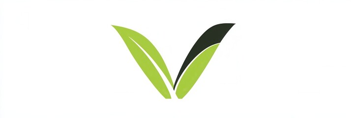 Poster - Creative vegetarian food logo featuring a clean green V integrated with leaves promoting a healthy lifestyle and eco friendly branding