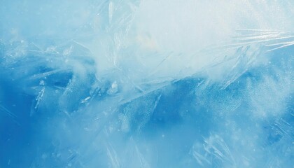 Poster - delicate frost patterns on frozen glass with an icy blue background, creating a natural winter texture for seasonal designs and wallpaper