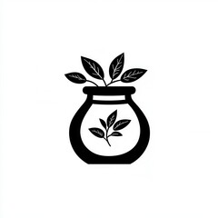 Poster - Elegant minimalist black and white spice jar logo featuring herbal elements for modern culinary branding