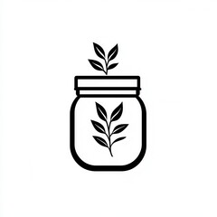 Poster - Elegant minimalist spice jar logo with black and white design featuring herbal elements for sophisticated culinary branding