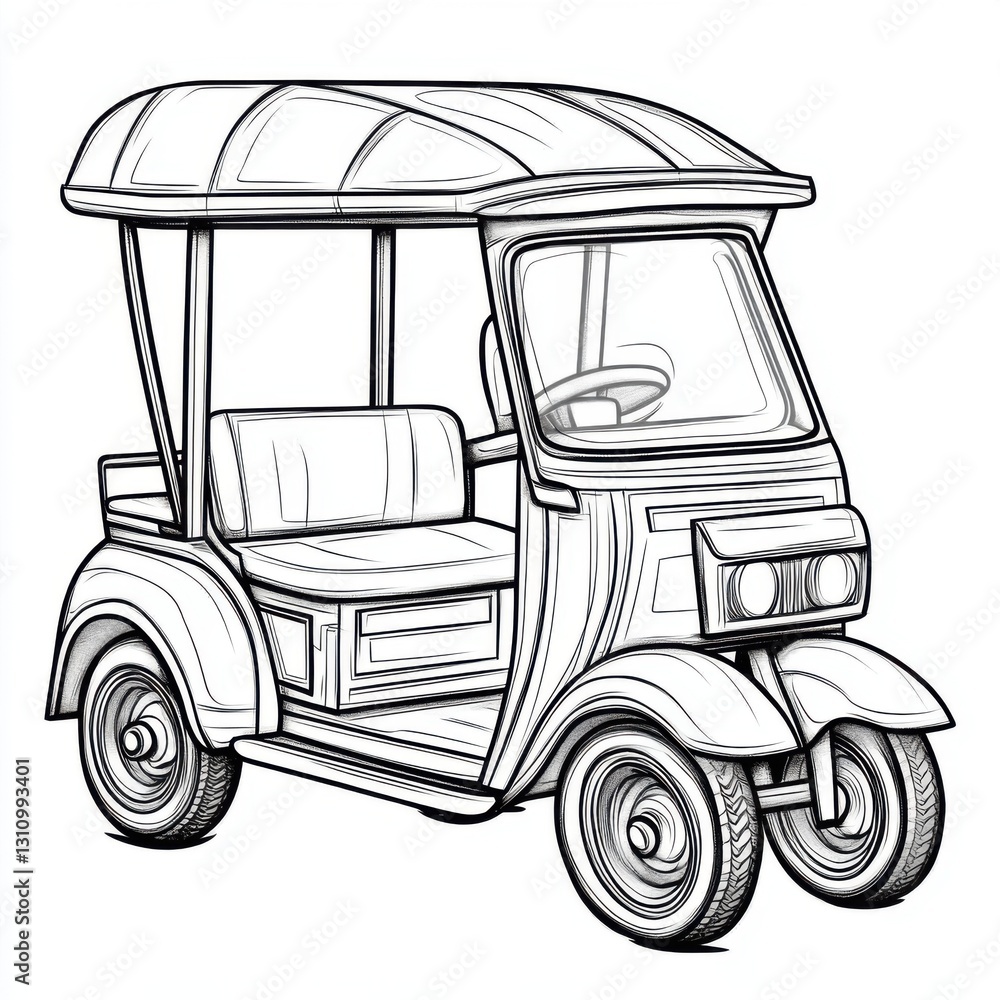 Auto Rickshaw Coloring Cute cartoon auto rickshaw coloring page for kids fun activity creative ...
