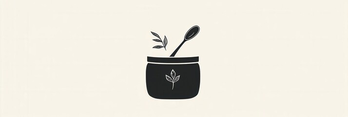 Poster - Elegant minimalist spice jar logo featuring black and white design with herbal elements and simple branding