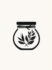 Poster - Elegant minimalist spice jar design featuring black and white herbal elements for modern branding and packaging solutions