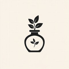 Poster - Elegant minimalist spice jar logo featuring a simple black and white design with herbal elements, perfect for branding an organic product line