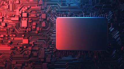 Futuristic Circuit Board Design with Vibrant Red and Blue Colors