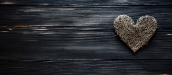 Aufkleber - Black background with dark wooden texture featuring a rustic heart shape on the right, ideal for Valentineâ€™s Day promotional materials.