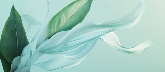 Leinwandbilder - Twenty flowing banners or signs displayed on a soothing mint background, featuring vibrant leaves and soft curves creating a calming visual effect.
