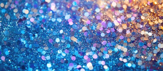Aufkleber - Shimmering blue and gold glitter background with vibrant bokeh effect featuring circular sequins in varying sizes and colors creating a festive atmosphere