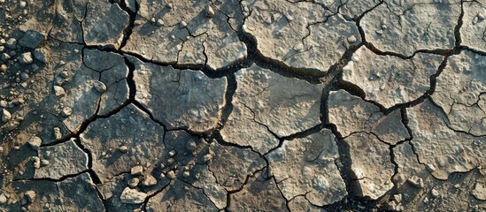 Leinwandbilder - Cracked concrete surface with rough textures in dark grey and light beige colors creating a detailed background for copy space or design elements