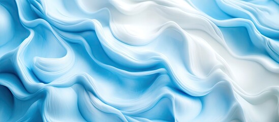 Fototapete - Flowing fabric texture in various shades of blue and white, with smooth, wavy patterns creating a dynamic, elegant visual effect.