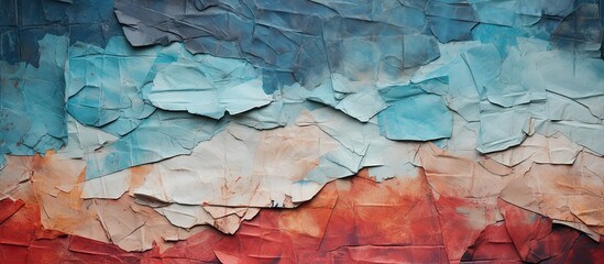 Leinwandbilder - Ripped textured paper background featuring shades of blue, orange and red with ample copy space for creative designs and presentations