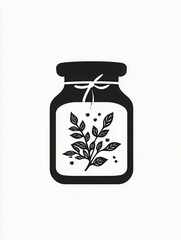 Poster - Elegant minimalist spice jar logo featuring black and white herbal design for modern culinary branding