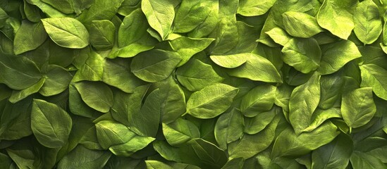 Aufkleber - Lush green leaves background with varying shades of vibrant green, densely packed in a horizontal layout creating a natural texture and depth.