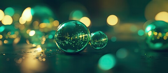 Leinwandbilder - Abstract green bokeh lights with shimmering effects and vibrant glowing orbs on a dark background, creating a magical atmosphere of depth.