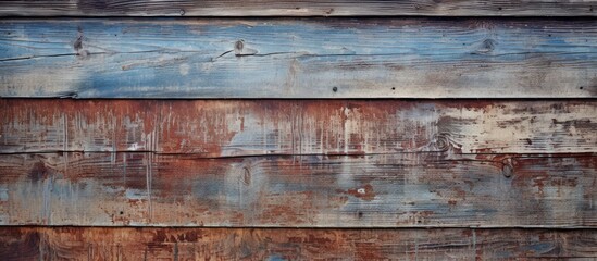 Aufkleber - Weathered barn wood with peeling paint displays shades of blue and rust, creating a rustic texture perfect for backgrounds and copy space.